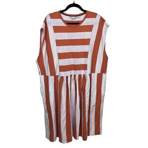 Boden Orange White Striped Cap Sleeve Shift Dress Women’s 22R Pockets